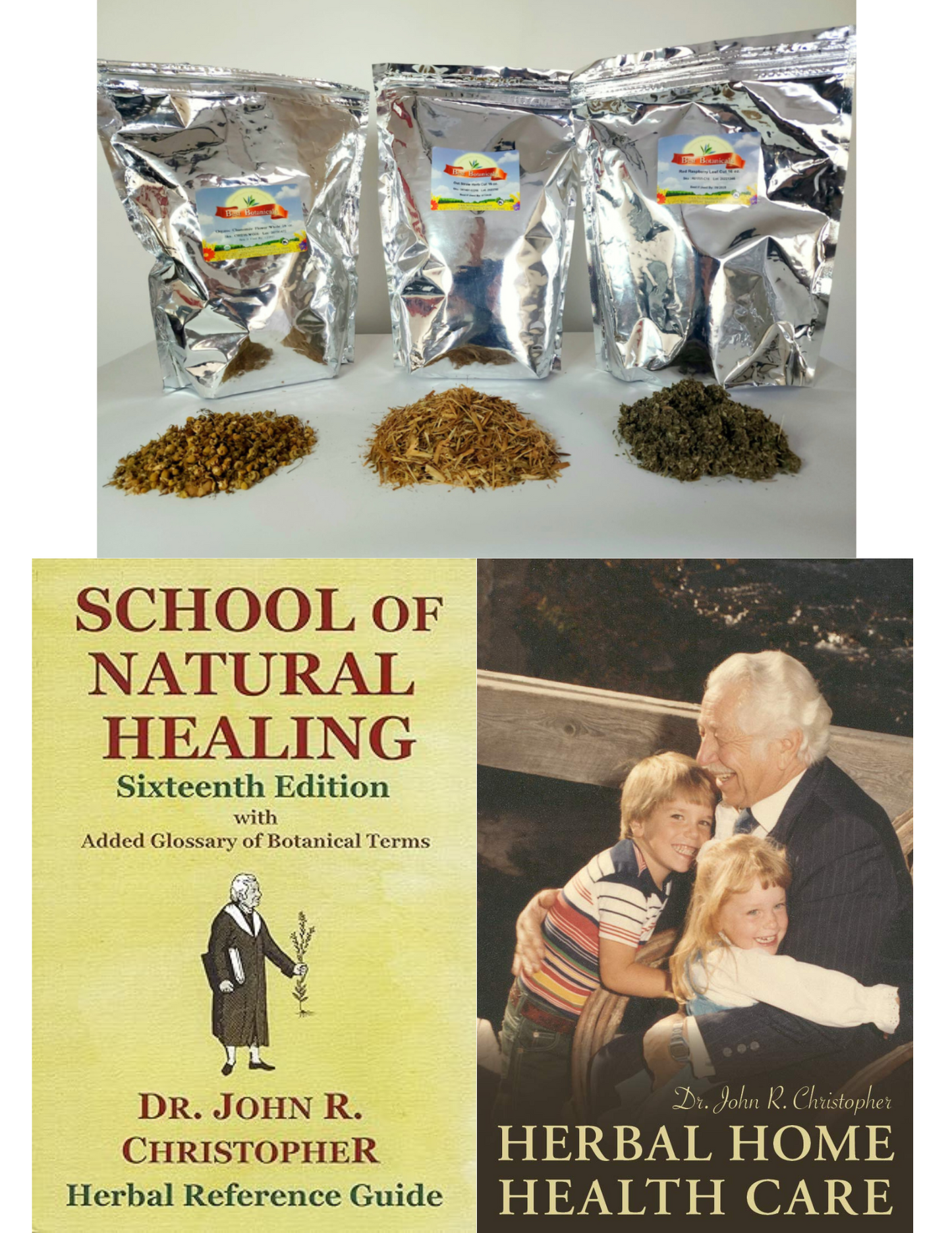 Top 20 Herbs Starter Stash with school of natural healing and herbal home health care books by Dr. John Christopher