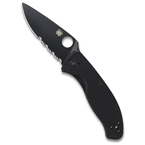 Spyderco Tenacious Folding Utility Pocket Knife with 3.39" Black Stainless Steel Blade and Durable G-10 Handle - Everyday Carry - CombinationEdge - C122GBBKPS