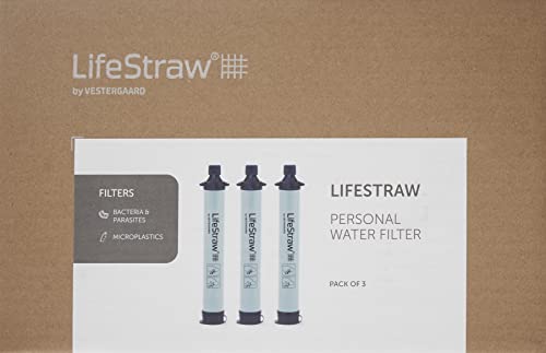 LifeStraw Personal Water Filter for Hiking, Camping, Travel, and Emergency Preparedness, 3 Pack, Blue