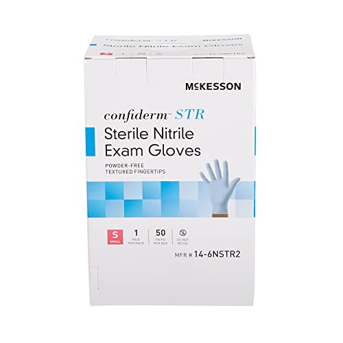McKesson Confiderm STR Disposable Sterile Pair Nitrile Exam Glove Standard Cuff Length MEDIUM 14-6NSTR4 50 per Box