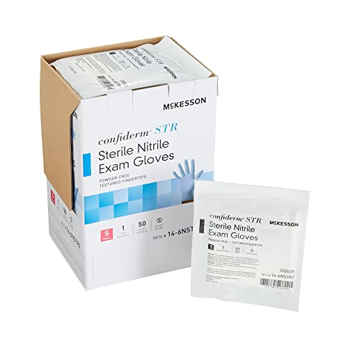 McKesson Confiderm STR Disposable Sterile Pair Nitrile Exam Glove Standard Cuff Length MEDIUM 14-6NSTR4 50 per Box