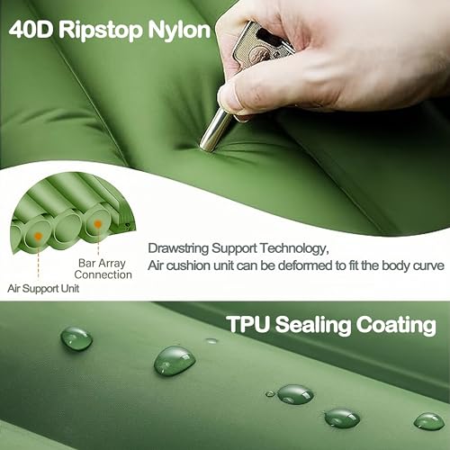 YEAKYARD Double Sleeping Pad for Camping, Extra Thick 4" Camping Pad 2 Person with Pillow, Built-in Foot Pump Inflatable Mattress, Sleeping Mat for Backpacking, Hiking, Portable Camping Pad