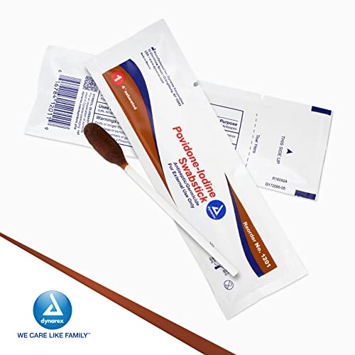 Dynarex Povidone Iodine Swabsticks, Swabstick Packaged in Individual Foil Pack, Antiseptic for Skin Preparation, Brown, 1 Box of 50 Dynarex Povidone Iodine Swabsticks