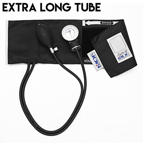 MDF® Calibra Aneroid Premium Professional Sphygmomanometer, Blood Pressure Monitor with Adult Cuff & Carrying Case, Lifetime Calibration, White Dial, Black Cuff, MDF808M11