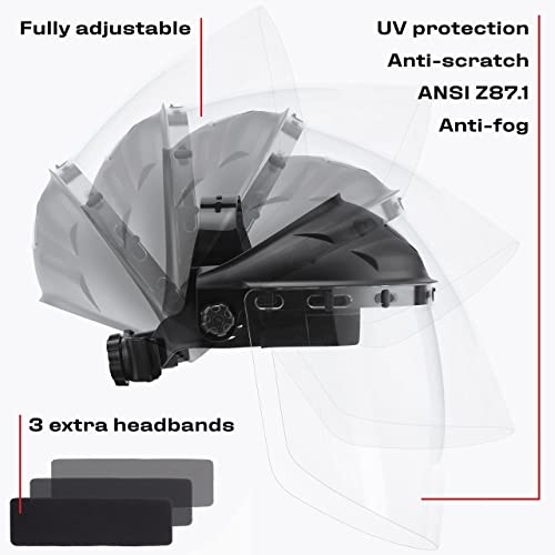 NoCry Military Grade Safety Face Shield for Grinding; Clear Face Shield Mask with Anti Fog Grinding Face Shield and Adjustable Headgear; Impact Resistant Full Face Shield; ANSI Z87.1 Certified