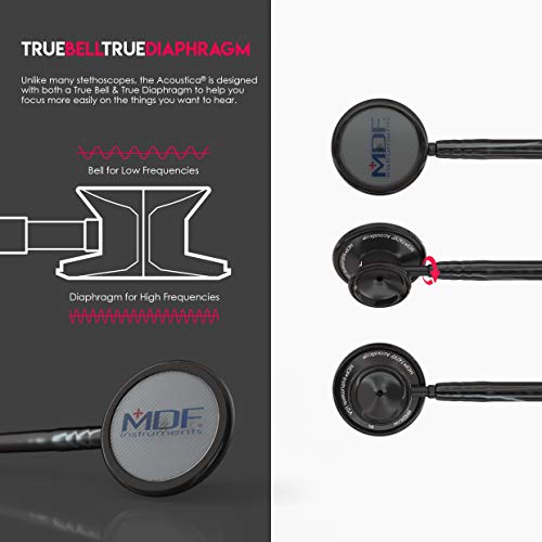 MDF Acoustica Lightweight Stethoscope for Doctors, Nurses, Students, Home Health Use, Adult, Dual Head, Black Tube, Black Chestpiece-Headset, MDF747XPBO