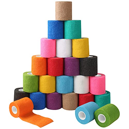 BANDVET WRAP Self Adhesive Bandage Wrap - Pack of 24, Assorted Colors, Non-Woven, Breathable & Water-Resistant Vet Wrap for First Aid, Sports Injury, Body Sprains, & Pets - 2 Inch x 5 Yards