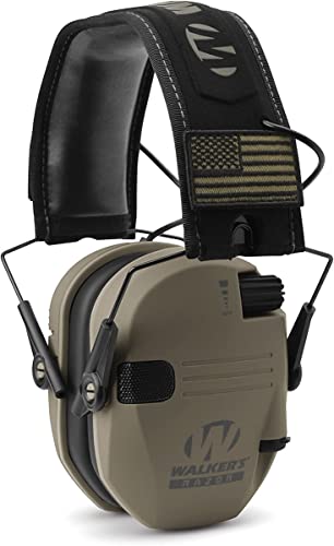Walker's Razor Slim Folding Electronic Ear Protection with Sound Activated 23dB Noise Reduction and Sound Amplification, Tan Patriot