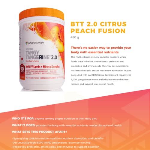 Youngevity Beyond Tangy Tangerine 2.0 Citrus Peach Fusion Multi-Vitamin & Mineral Complex - Made with Natural & Whole Foods | 8,000 ORAC