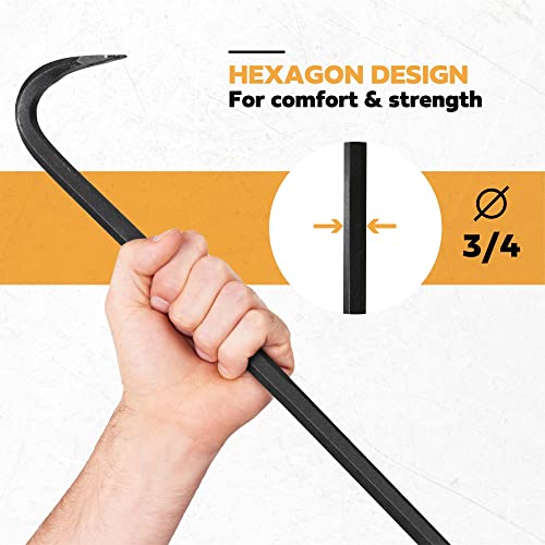 Olympia Tools 36" Wrecking Bar, Heavy Duty Pry Bar with Beveled Chisel End and Forged Carbon Steel for Prying, Lifting and Pulling Nails