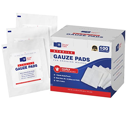 100pc Large Sterile Gauze Pads 4x4 Sterile for Wounds Bulk - 12ply Woven Gauze Sponges 4x4 Sterile - USP IV Thick Breathable Mesh 4x4 Gauze Pads Sterile for Enhanced Absorption - First Aid Medical