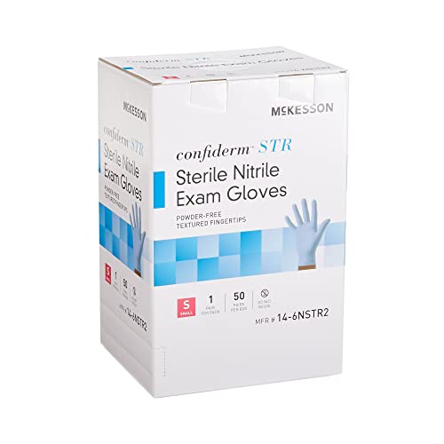 McKesson Confiderm STR Disposable Sterile Pair Nitrile Exam Glove Standard Cuff Length MEDIUM 14-6NSTR4 50 per Box