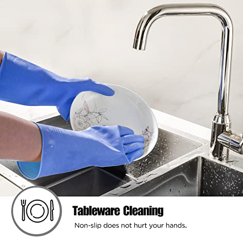 Rubber cleaning gloves yellow 3 or 6 Pairs for Household,Reuseable dishwashing gloves for Kitchen, Blue
