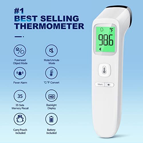 Forehead Thermometer, Baby and Adults Thermometer with Fever Alarm, LCD Display and Memory Function, Ideal for Whole Family