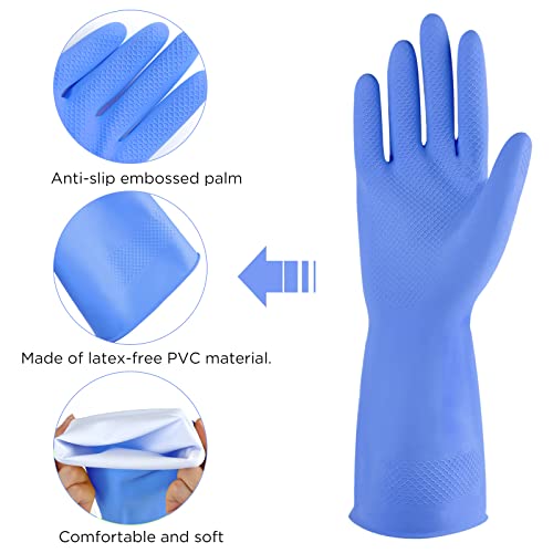 Rubber cleaning gloves yellow 3 or 6 Pairs for Household,Reuseable dishwashing gloves for Kitchen, Blue