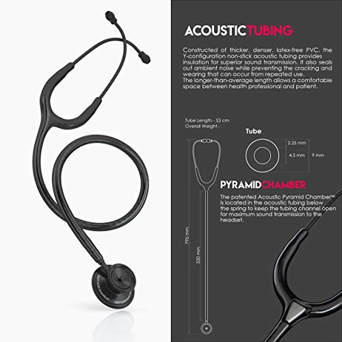 MDF Acoustica Lightweight Stethoscope for Doctors, Nurses, Students, Home Health Use, Adult, Dual Head, Black Tube, Black Chestpiece-Headset, MDF747XPBO