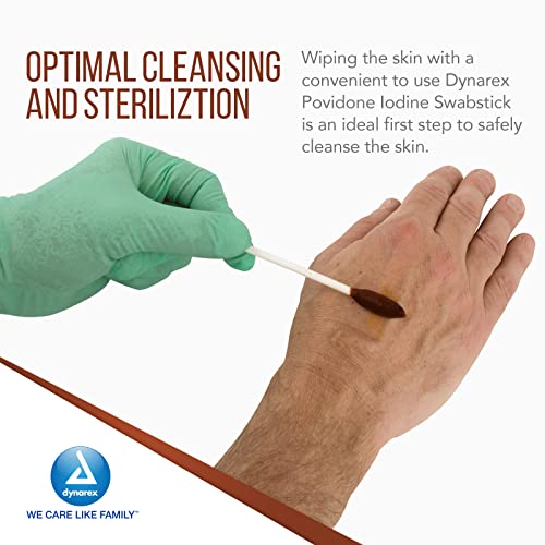 Dynarex Povidone Iodine Swabsticks, Swabstick Packaged in Individual Foil Pack, Antiseptic for Skin Preparation, Brown, 1 Box of 50 Dynarex Povidone Iodine Swabsticks