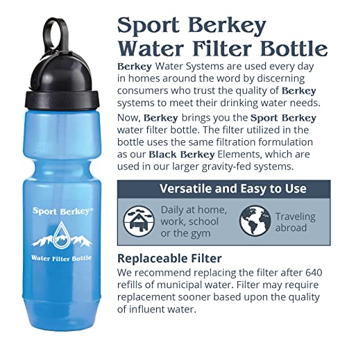 Sport Berkey Water Filter Bottle Ideal for Off-Grid, Emergencies, Hiking, Camping, Traveling and Everyday Use at Home, Work or School