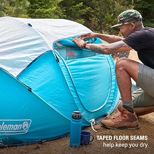 Coleman Pop-Up Camping Tent with Instant Setup, 2/4 Person Tent Sets Up in 10 Seconds, Includes Pre-Assembled Poles, Adjustable Rainfly, and Taped Floor Seams