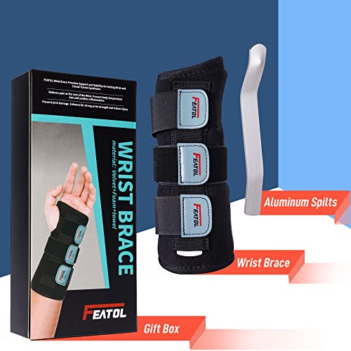 FEATOL Wrist Brace for Carpal Tunnel, Adjustable Night Wrist Support Brace with Splints Right Hand, Small/Medium, Hand Support for Arthritis, Tendonitis, Sprain, Injuries, Wrist Pain