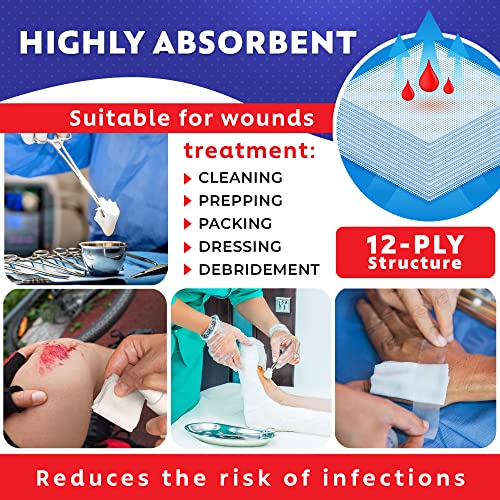 100pc Large Sterile Gauze Pads 4x4 Sterile for Wounds Bulk - 12ply Woven Gauze Sponges 4x4 Sterile - USP IV Thick Breathable Mesh 4x4 Gauze Pads Sterile for Enhanced Absorption - First Aid Medical