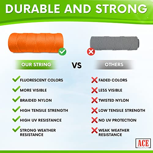 Orange Mason Line String Line - #18 Braided Nylon String - 500 Ft Length - Nylon Twine for Gardening Or Masonry Tools - Perfect Construction String for A String Level, Twine String for Gardening