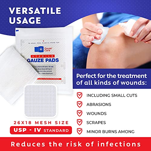100pc Large Sterile Gauze Pads 4x4 Sterile for Wounds Bulk - 12ply Woven Gauze Sponges 4x4 Sterile - USP IV Thick Breathable Mesh 4x4 Gauze Pads Sterile for Enhanced Absorption - First Aid Medical