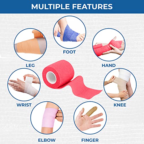 BANDVET WRAP Self Adhesive Bandage Wrap - Pack of 24, Assorted Colors, Non-Woven, Breathable & Water-Resistant Vet Wrap for First Aid, Sports Injury, Body Sprains, & Pets - 2 Inch x 5 Yards