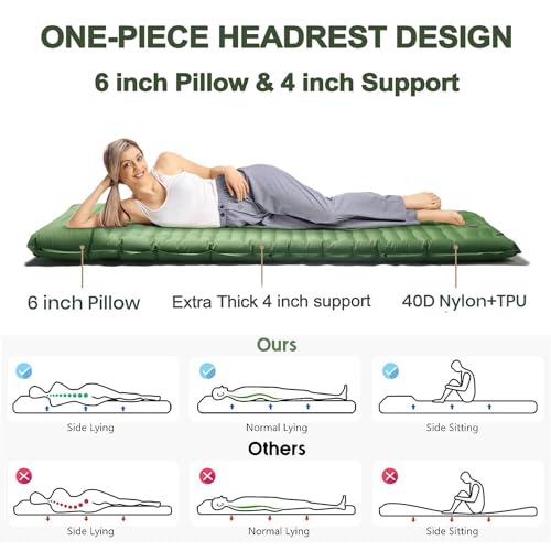 YEAKYARD Double Sleeping Pad for Camping, Extra Thick 4" Camping Pad 2 Person with Pillow, Built-in Foot Pump Inflatable Mattress, Sleeping Mat for Backpacking, Hiking, Portable Camping Pad