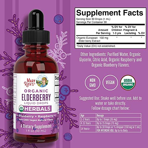 MaryRuth's Elderberry Liquid Drops | USDA Organic | Black Elderberry Supplement for Adults & Kids | Immune Support & Overall Health | Vegan | Non-GMO | Gluten Free | 30 Servings (2 Pack)