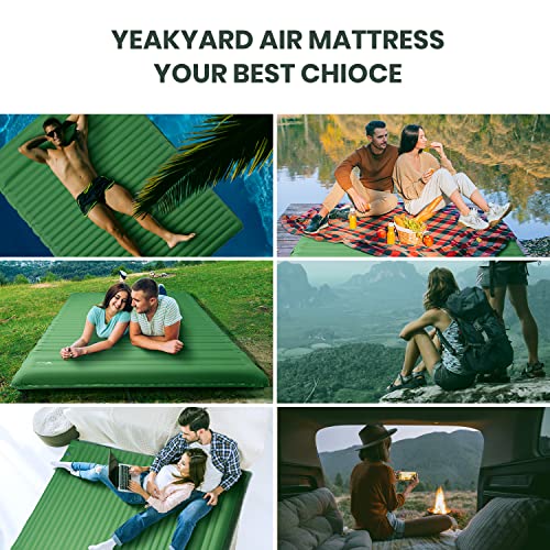 YEAKYARD Double Sleeping Pad for Camping, Extra Thick 4" Camping Pad 2 Person with Pillow, Built-in Foot Pump Inflatable Mattress, Sleeping Mat for Backpacking, Hiking, Portable Camping Pad