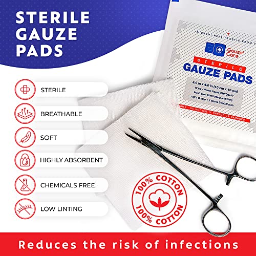 100pc Large Sterile Gauze Pads 4x4 Sterile for Wounds Bulk - 12ply Woven Gauze Sponges 4x4 Sterile - USP IV Thick Breathable Mesh 4x4 Gauze Pads Sterile for Enhanced Absorption - First Aid Medical