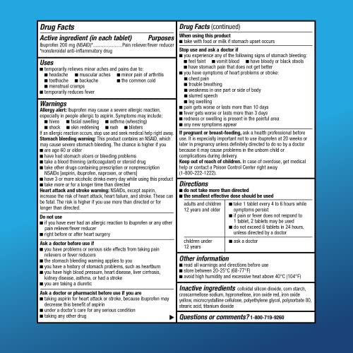 Amazon Basic Care Ibuprofen Tablets, Fever Reducer and Pain Relief from Body Aches, Headache, Arthritis and More, 1000 Count