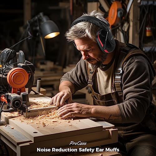 ProCase Noise Reduction Safety Ear Muffs, Hearing Protection Earmuffs, NRR 28dB Noise Sound Protection Headphones for Shooting Gun Range Mowing Construction Woodwork Adult Kids -Red