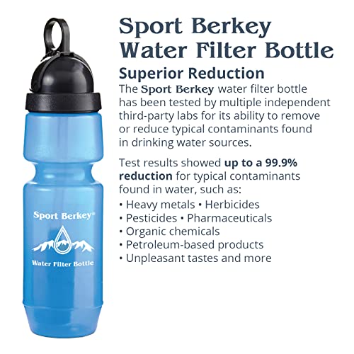 Sport Berkey Water Filter Bottle Ideal for Off-Grid, Emergencies, Hiking, Camping, Traveling and Everyday Use at Home, Work or School