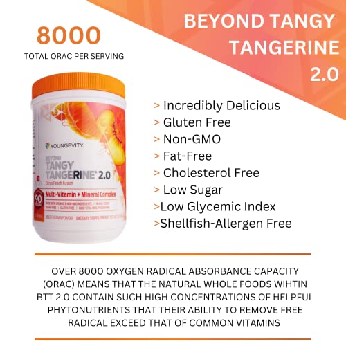 Youngevity Beyond Tangy Tangerine 2.0 Citrus Peach Fusion Multi-Vitamin & Mineral Complex - Made with Natural & Whole Foods | 8,000 ORAC