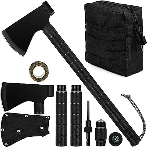 iunio Camping Axe, Hatchet with Sheath, Multi-Tool, Camp Ax, Survival Gear, Folding Portable Tools, for Hiking, Backpacking, Emergency, Hunting, Outdoor