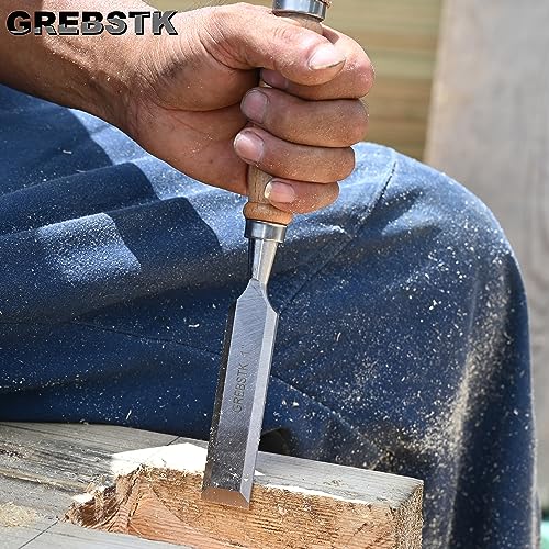 GREBSTK Professional Wood Chisel Set with Oxford Bag for Woodworking, CR-V Steel Chisel, Comfortable Beech Handle Wood Chisel, 4 Piece