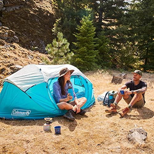 Coleman Pop-Up Camping Tent with Instant Setup, 2/4 Person Tent Sets Up in 10 Seconds, Includes Pre-Assembled Poles, Adjustable Rainfly, and Taped Floor Seams