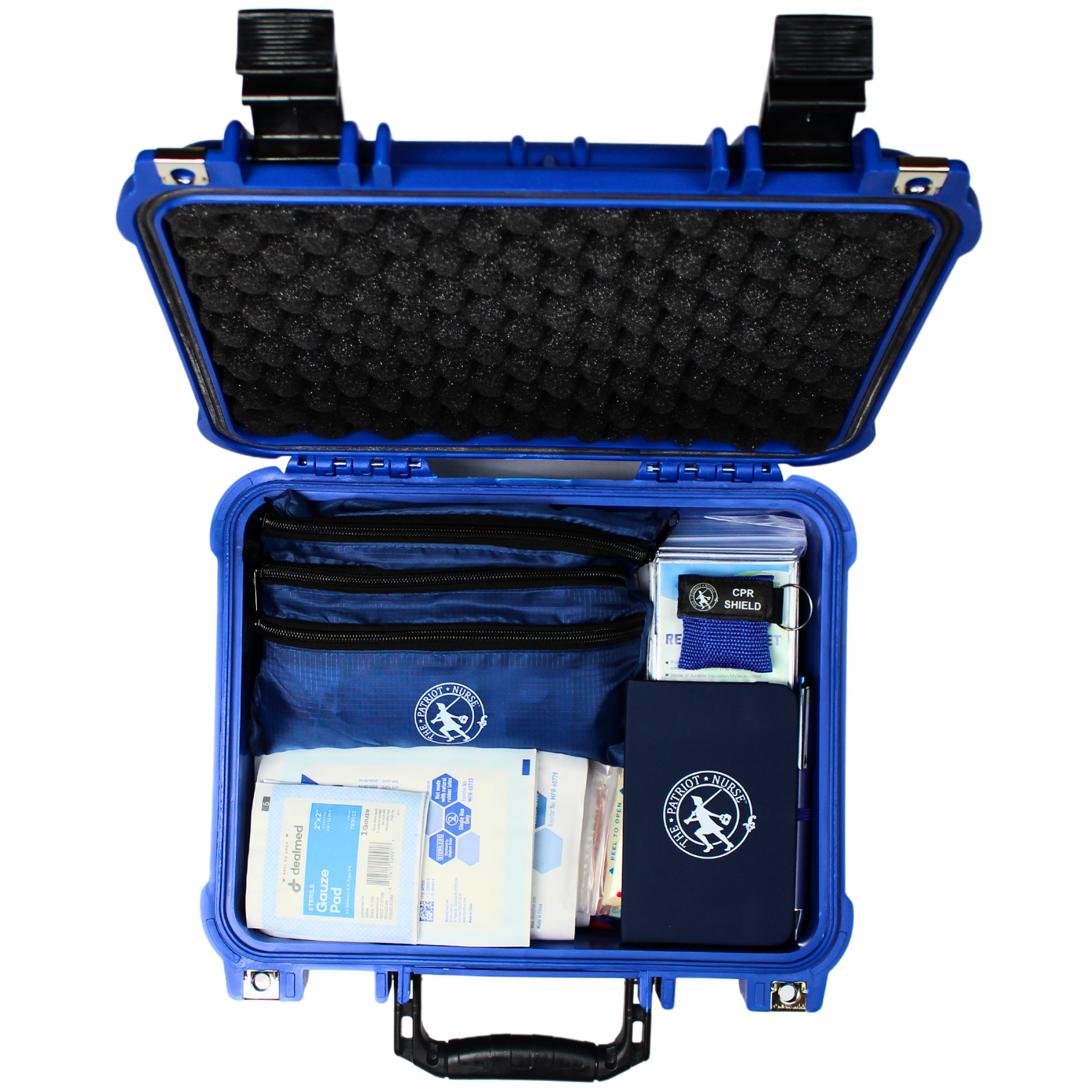 Grab n’ Go supply kit open case showing contents in overhead view