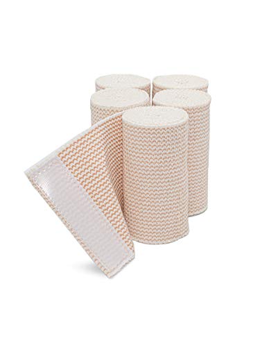 HOSPORA Cotton Elastic Bandage, 4 Inch x 13-15 feet Stretched Length with Hook and Loop Closure, Latex-Free Compression Bandage(Pack of 5)