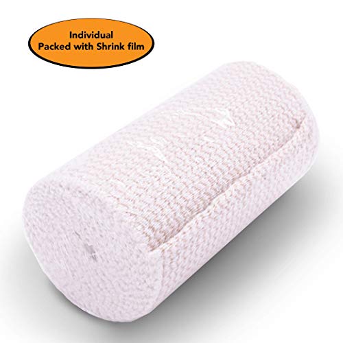 HOSPORA Cotton Elastic Bandage, 4 Inch x 13-15 feet Stretched Length with Hook and Loop Closure, Latex-Free Compression Bandage(Pack of 5)