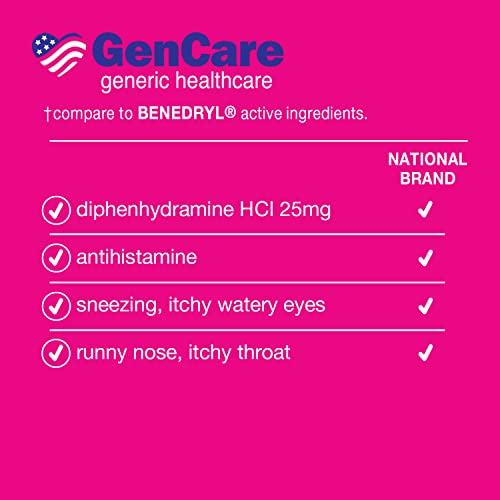 GenCare - Allergy Relief Medicine | Antihistamine Diphenhydramine 25mg (600 Tablets Per Bottle) Value Pack | Relieve for Itchy Eyes, Sneezing, Runny Nose | Seasonal or Indoor & Outdoor Allergies