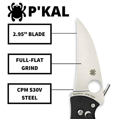 Spyderco P'Kal Specialty Knife with 2.95" CPM S30V Stainless Steel Reverse Edge Blade and Black G-10 Laminate Handle - PlainEdge - C103GP