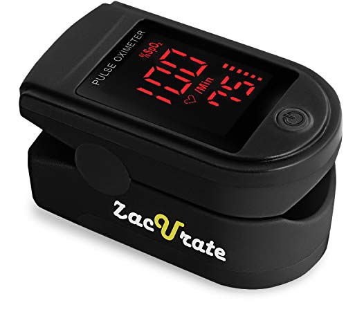 Zacurate Pro Series 500DL Fingertip Pulse Oximeter Blood Oxygen Saturation Monitor with Silicone Cover, Batteries and Lanyard (Royal Black)