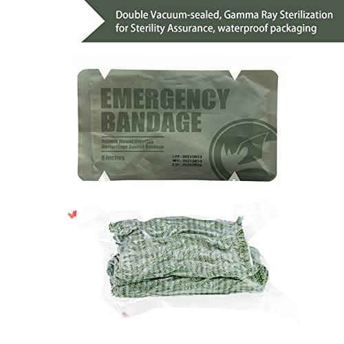 RHINO RESCUE 6" Israeli Style Emergency Bandage, Compression Trauma Wound Dressing, Medical Sterile Vacuum Sealed, Combat Tactical First Aid Kit IFAK Supplies, 2 Count