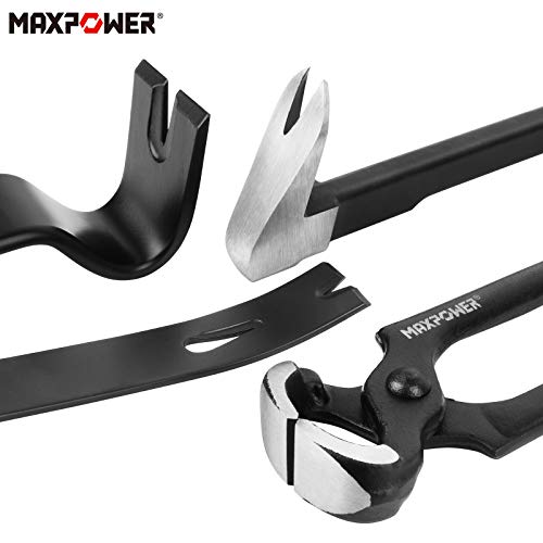 MAXPOWER 4-Pieces Pry Bar Set, 12-inch Utility Claw Pry Bar, 8-inch Nail Puller, 10-inch and 7-inch Flat Pry Bar Crowbar Claw