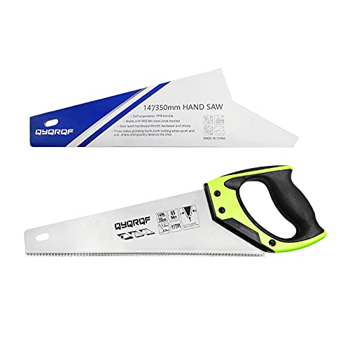 14 in. Pro Hand Saw, 11 TPI Fine-Cut Soft-Grip Hardpoint Handsaw Perfect for Sawing, Trimming, Gardening, Cutting Wood, Drywall, Plastic Pipes, Sharp Blade, Ergonomic Non-Slip Handle (green)