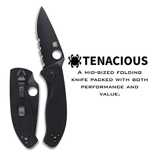 Spyderco Tenacious Folding Utility Pocket Knife with 3.39" Black Stainless Steel Blade and Durable G-10 Handle - Everyday Carry - CombinationEdge - C122GBBKPS