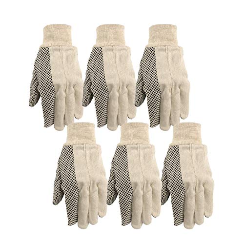 Wells Lamont Canvas Work Gloves, Economy Dotted, 6 Pair Pack (309K) , White